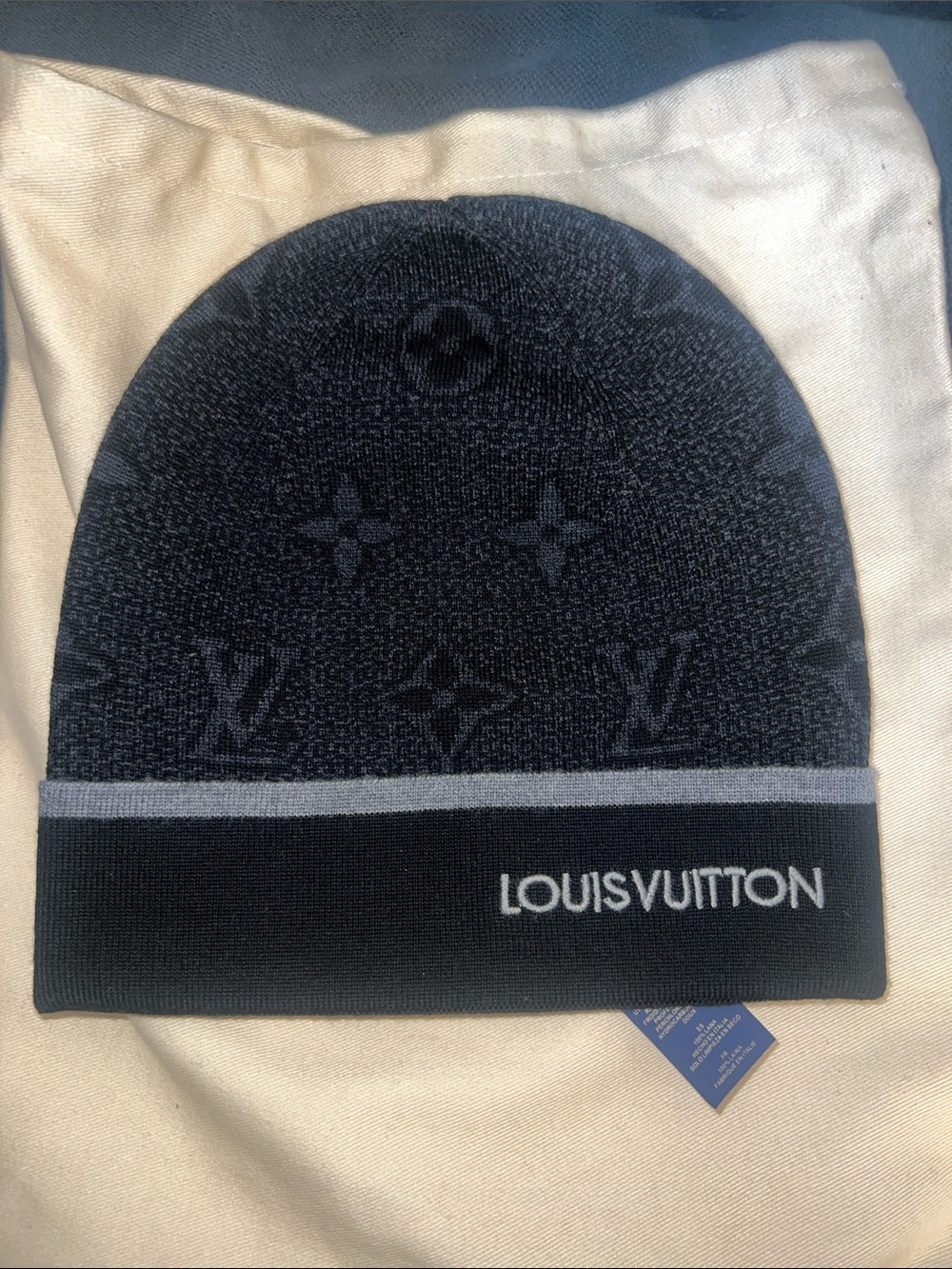 Louis Vuitton Black & Gray Monogram Knit Beanie